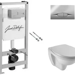 Инсталляция Jacob Delafon + унитаз Patio Rimless с сиденьем Soft Close + кнопка смыва хром Инсталляция Jacob Delafon + унитаз Patio Rimless с сиденьем Soft Close + кнопка смыва хром