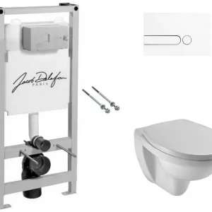 Инсталляция Jacob Delafon + унитаз Patio с сиденьем Soft Close + кнопка смыва белая Инсталляция Jacob Delafon + унитаз Patio с сиденьем Soft Close + кнопка смыва белая