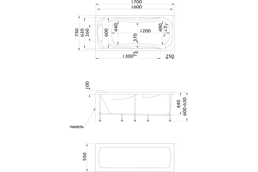 Ванна акриловая 1MarKa Dipsa 170х75 Белый 12017894 Ванна акриловая 1MarKa Dipsa 170х75 Белый 12017894 — изображение 2