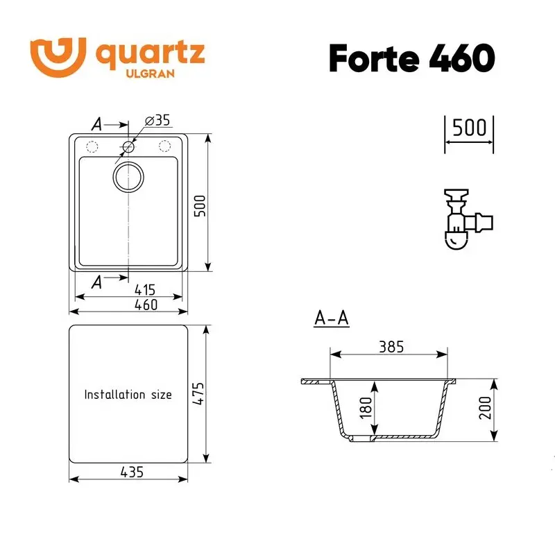 Мойка кухонная Ulgran Quartz Forte 460-01 Жасмин Мойка кухонная Ulgran Quartz Forte 460-01 Жасмин — изображение 2