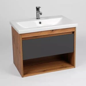 Тумба подвесная Viant Бостон 70 с раковиной Como Дуб вотан / Графит VBOS70COG-T1YP